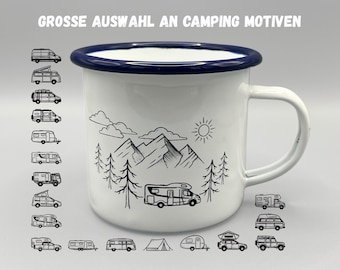 Outdoor & Vanlife Enamel Mug – Personalized with Name and Vehicle – Gift