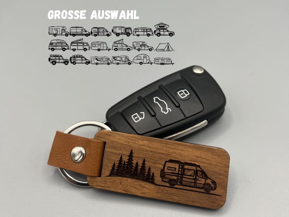 Camping Schlüsselanhänger Wald – Camper Geschenk – Vanlife Zubehör – Holz Schlüsselanhänger – Geschenk für Outdoor Fans - Keychain