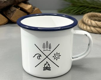 Enamel mug with van life motif – Personalized with name – Gift