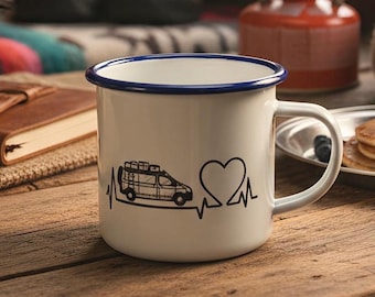 Personalized enamel mug “Camper Heart” – Camper Van Selection – Gift for Vanlife & Camping Fans