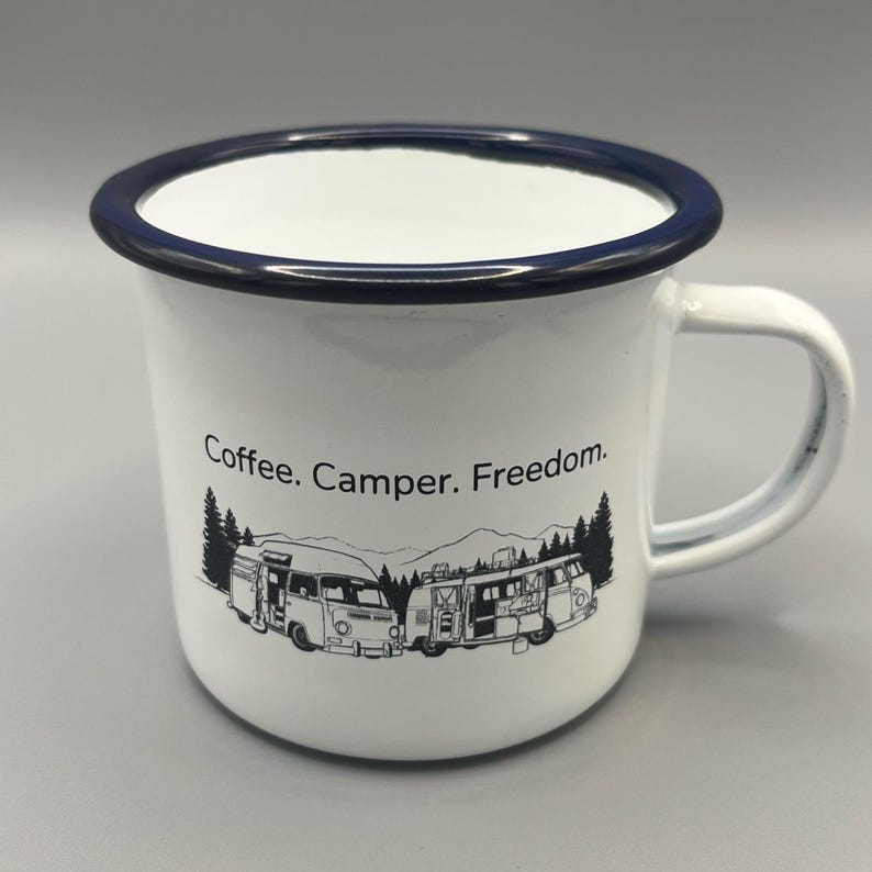 Vanlife Camping Classic – Enamel Mug with Name & Saying – Personalized Gift 0) ohne Namen