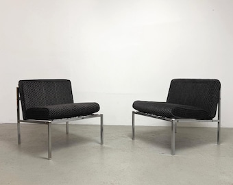 Pair of Vintage Modernist Chrome Lounge Chairs, Europe 1970s–1980s | Minimalist Lounge Armchairs | Bauhaus Style
