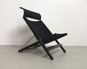 1990s IKEA Hestra Folding Lounge Chair by Tord Björklund, Black Canvas and Wood