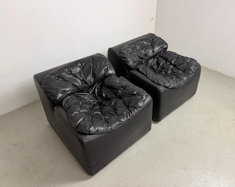 Vintage 1970s BEKA Kim Lounge Chair in Black Vinyl, Sculptural Brutalist Form, Rare Design