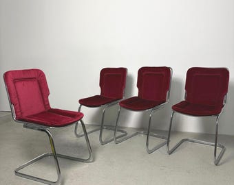 Set di 4 sedie da pranzo cromate vintage italiane, attr. Gastone Rinaldi per Rima anni '70