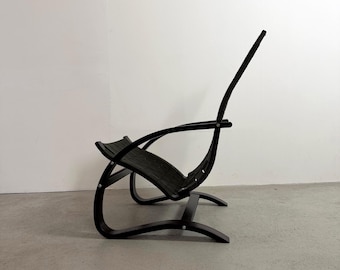 Vintage Scandinavian Bentwood Woven Lounge Chair, 1980s