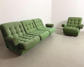 Sofá modular vintage de 4 peças em veludo cotelê verde, Alemanha, década de 1970.