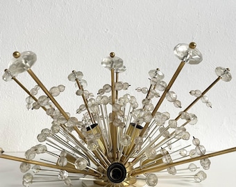 Vintage Mid Century Gold Brass Crystal Sunburst Light, attributed to Emil Stejnar, Nikoll, Austria 1960s