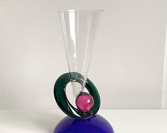 Large Postmodern Memphis Style Glass Vase, in style of Ettore Sottsass, Italy 1980s