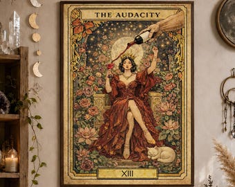 Karta Tarota „Audacity” w stylu secesyjnym, zabawna feministyczna sztuka ścienna