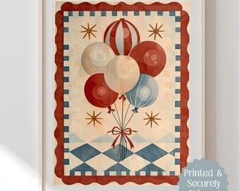 Wzór do pokoju dziecięcego z balonami cyrkowymi w stylu vintage, motyw karnawału retro, wystrój pokoju dziecięcego, stonowane kolory, sztuka pokoju dziecięcego, dekoracje do pokoju dziecięcego z motywem cyrku
