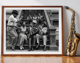 Plakat z artystami ulicznymi z Harlem Renaissance, dekoracja z muzyką soulful, plakat vintage z ery jazzu 201