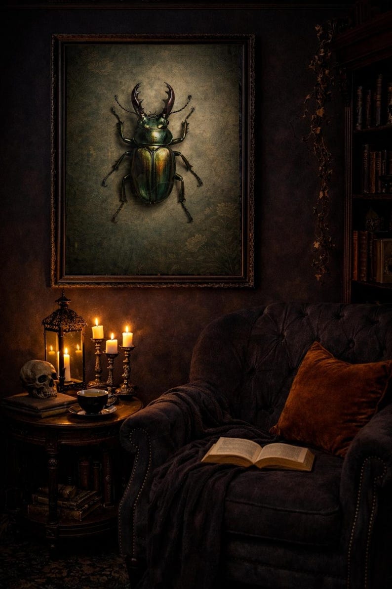 Gothic Insects Stag Beetle Wall Art, Dark Gothic Art Insects, Dark Academia ...