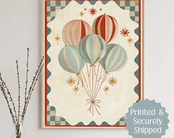 Balony cyrkowe w stylu vintage – dekoracja ścienna do pokoju dziecięcego w stylu retro, neutralne pastelowe kolory, stonowane odcienie, urocze dekoracje do pokoju dziecięcego, prezenty dla niemowląt