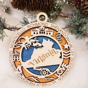 Virginia Christmas Ornament,  VA Ornament,  Richmond ornament,