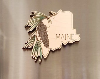 Maine Christmas magnet, Maine magnet,  ME magnet, Bangor magnet, The Pine Tree State, state flower, Maine ornament