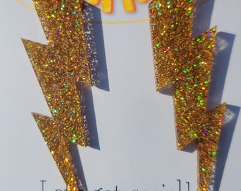 Gold Iridescent Holographic Lightning Bolt Earrings - Spark Cosmic Magic!  iridescent Acrylic earrings