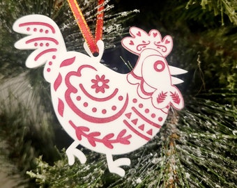 Hand-painted Nordic Rooster ornament, Scandinavian Chicken ornament, Folk art Rooster ornament, Christmas Tree ornament