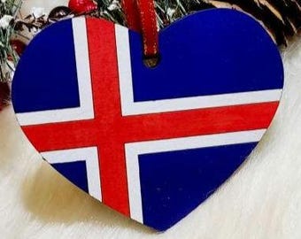 Iceland heart flag  hand-painted  ornament, Icelandic ornament, travel ornament, Reykjavik ornament