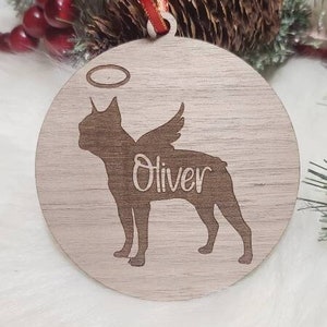 Boston Terrier Memorial dog ornament, dog ornament, Christmas ornament,  personalized dog ornament, dog loss gift, dog angel, rainbow bridge