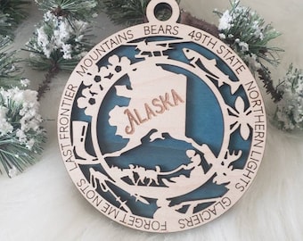 Alaska Christmas Ornament, Alaska Ornament,  Juneau ornament, Northern lights ornament, The last frontier ornament