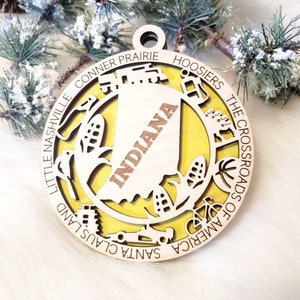Indiana Christmas Ornament,  IN Ornament,   State Ornament, Hoosier State ornament, Indianapolis