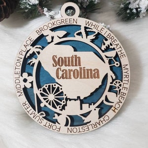 South Carolina Christmas Ornament, South Carolina Ornament,  Charleston ornament, Myrtle Beach ornament, palmetto state ornament