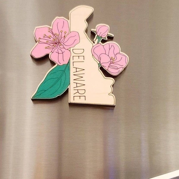 Delaware magnet,  DE magnet,   State magnet, Wilmington, Delaware state flower, peach blossom, Delaware ornament