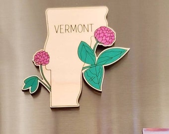 Vermont magnet, VT magnet, Montpelier magnet, the Rock of ages magnet, Lake Champlain, red clover, Vermont gift, Vermont ornament