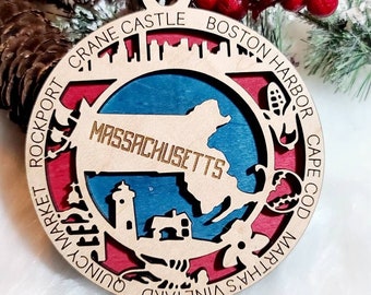 Massachusetts Christmas Ornament, Massachusetts Ornament,  MA ornament, Boston ornament, The Bay State, The Codfish State