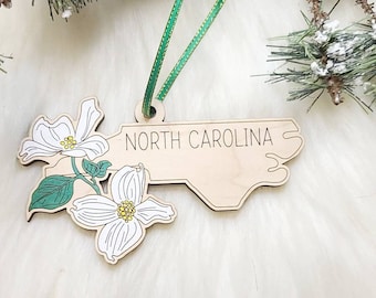 North Carolina Christmas Ornament,  NC Ornament,  Old North state   Tar Heel state,  North Carolina ornament, flowering dogwood, magnet
