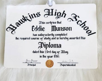 Eddie diploma ornament, Hawkins diploma ornament