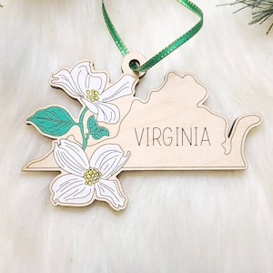Virginia Christmas Ornament,  VA Ornament,  Richmond ornament, Flowering Dogwood, Virginia magnet, Virginia gift, Virginia souvenir