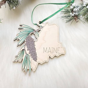 Maine Christmas Ornament, Maine Ornament,  ME ornament, Bangor ornament, The Pine Tree State, state flower, Maine magnet