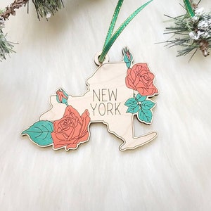 New York Christmas Ornament,  NY Ornament, Big Apple ornament, NYC ornament, New York City ornament, Rose state flower, New York magnet