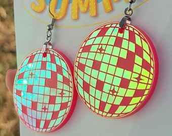 Rainbow Holographic  Disco Ball earrings