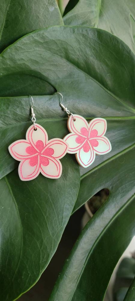 Triple Plumerias Matte Hook Earrings