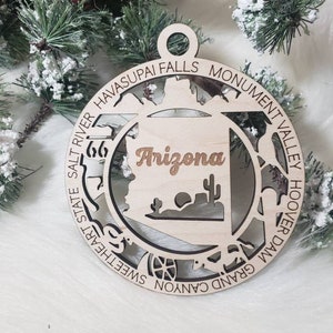 Arizona Christmas Ornament, AZ Ornament, Phoenix ornament, Tucson ornament, ornament, Grand Canyon ornament Full cut out