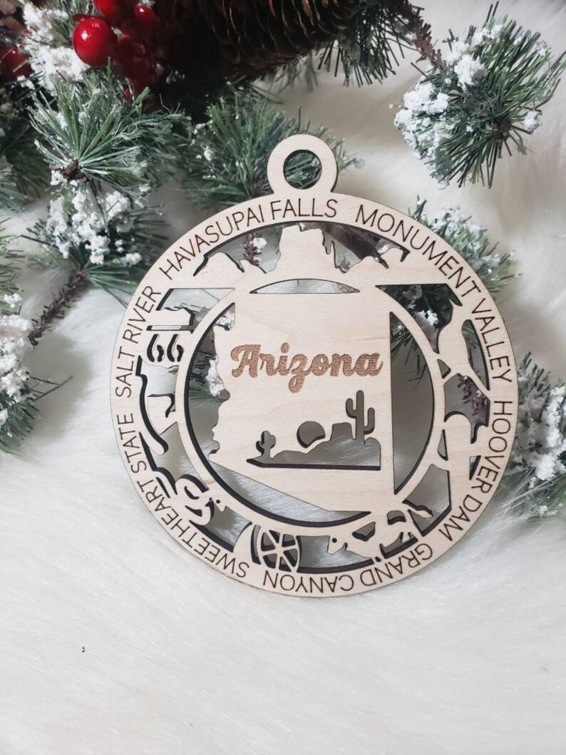 Arizona Christmas Ornament, AZ Ornament, Phoenix ornament, Tucson ornament, ornament, Grand Canyon ornament Full cut out