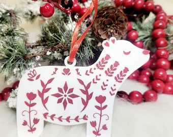 Hand-painted Nordic Polar Bear ornament, Scandinavian Polar Bear ornament, Folk art Polar Bear ornament, Polar Bear ornament