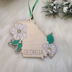 Adorno navideño de Georgia, Adorno de GA, Adorno estatal, Flor estatal Cherokee Rose