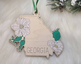 Georgia Christmas Ornament,  GA Ornament,   State Ornament, Cherokee Rose state flower