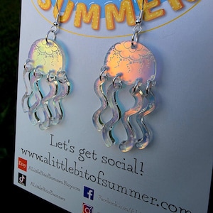 Jelly fish Dangle Earrings, Acrylic Statement Jewelry, Quirky earrings, color shifting earrings, ocean earrings