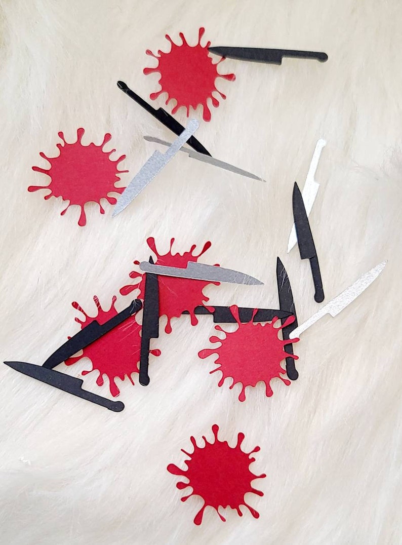 Blood splatter confetti, Murder Mystery confetti, Friday the 13th party, Halloween party, horror party, Horror confetti image 2