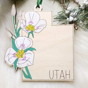 Utah Christmas Ornament,  UT Ornament, Salt Lake City ornament,  Utah vacation ornament, the Beehive State ornament, Sego Lily, Utah magnet