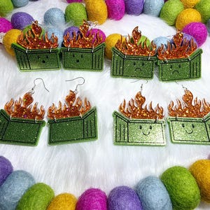 Glitter Dumpster Fire Earrings – Choose from one of four different designs!   The Cutest Way to Sum Up This Year!