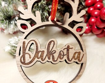 Personalized reindeer ornament, Baby's first ornament, reindeer stocking tag, personalized name ornament; personalized ornament,