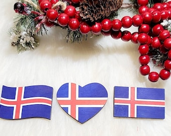 Imanes pintados a mano de la bandera de recuerdo de Islandia, imán islandés, imán de viaje, imán de Reykjavik