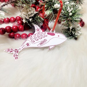 Hand-painted Nordic Orca ornament, Scandinavian Orca ornament, Folk art Orca ornament, Orca ornament