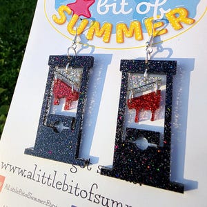 Holographic glitter Guillotine Earrings, Gothic Horror Jewelry,  Activist Statement Earrings, Laser Cut Acrylic Earrings, Protest jewelry